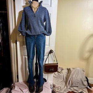 Old Navy Wms 100% Cotton Quarter Zip Chunky Ribbed Sweater Soft Casual‎ Blue S